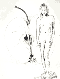 Radierung Kaltnadelradierung Akt mit Apfel nude etching female cby art