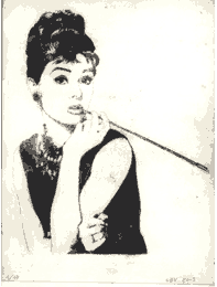 Radierung Kaltnadelradierung Audrey Hepburn Schauspielerin Film Kino Star etching female cby art