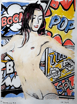 Radierung Akt POP Art nude Frau Kaltnadelradierung koloriert etching und drypoint